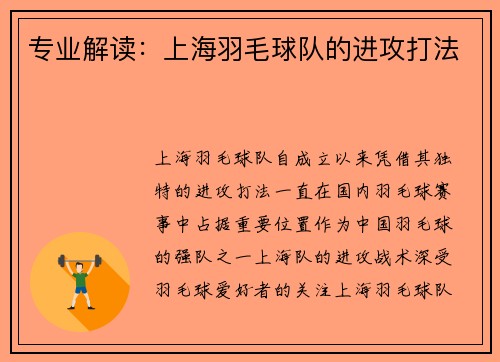 专业解读：上海羽毛球队的进攻打法