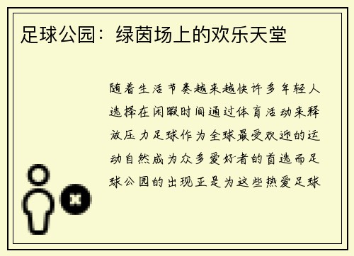 足球公园：绿茵场上的欢乐天堂
