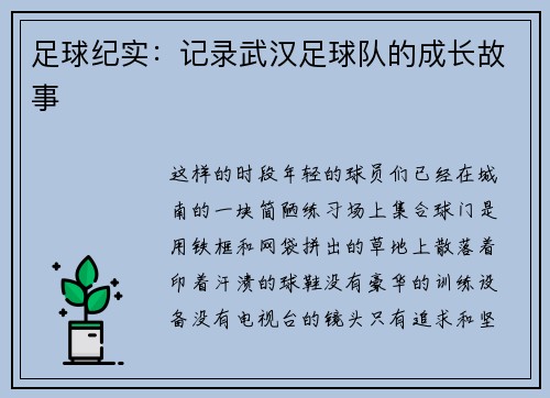 足球纪实：记录武汉足球队的成长故事