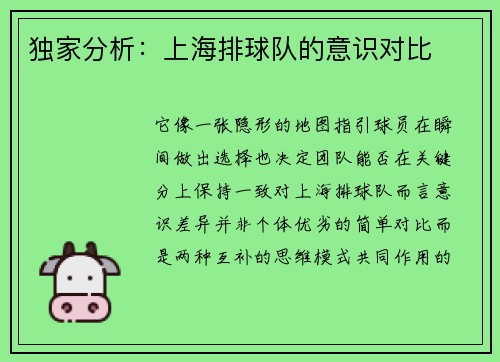 独家分析：上海排球队的意识对比